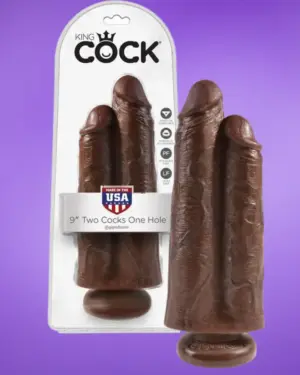 King Cock "Two Cocks One Hole 9"- Dupla realisztikus dildó (barna)