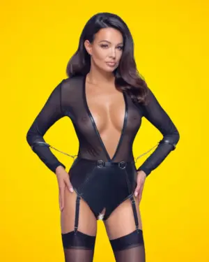 Cottelli Bondage - Nyitott, hosszú ujjú body (fekete)