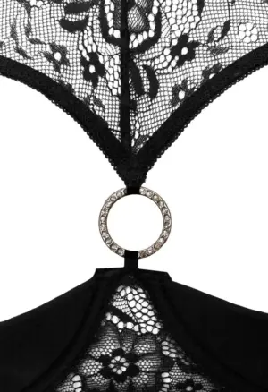 Cottelli - Strasszos gyűrűs, nyitott melltartó szett (fekete) - Image 7