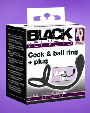 Black Velvet - Vékony análdildó pénisz- és heregyűrűvel (fekete)