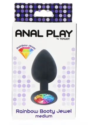 Anal Play Rainbow - Fekete szilikon análplug multicolor kővel M - Image 2