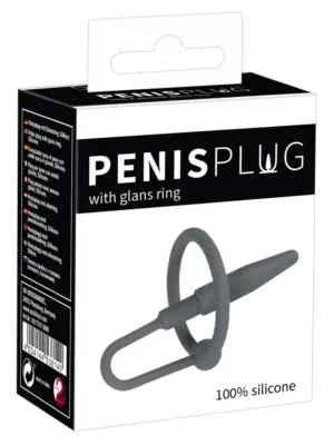Penis Plug - Szilikon makkgyűrű hűgycsőkúppal (szürke) - Image 2