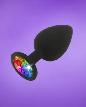 Anal Play Rainbow - Fekete szilikon análdugó multicolor kővel L