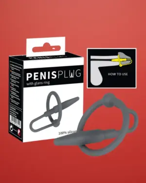 Penis Plug - Szilikon makkgyűrű hűgycsőkúppal (szürke)