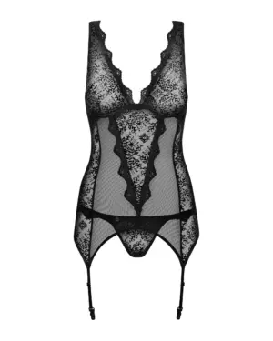 Obsessive  Emperita - Csipkés fűző és tanga (fekete) - Image 3