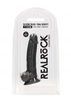 Realrock Silicone 7'' - Dildó herékkel (fekete) - 18cm - Image 5