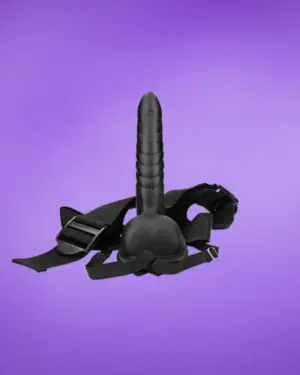 Ouch Ribbed Hollow Strapon 8'' - Felcsatolható dildó herékkel (fekete) - 21cm