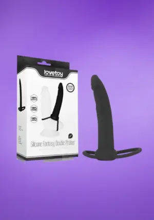 Lovetoy Double Prober - Péniszgyűrű análdildóval (fekete)