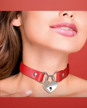 Cinderella - Nyakpánt szív alakú lakattal (piros)