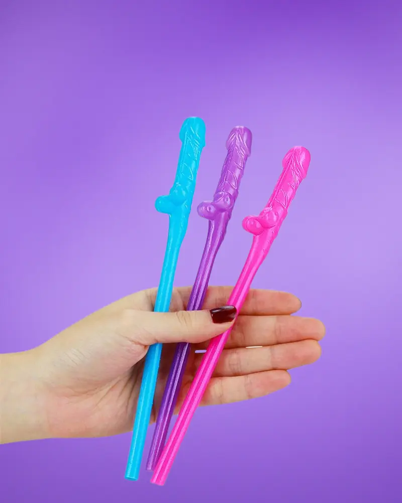 Színes pénisz alakú szívószál (9db)