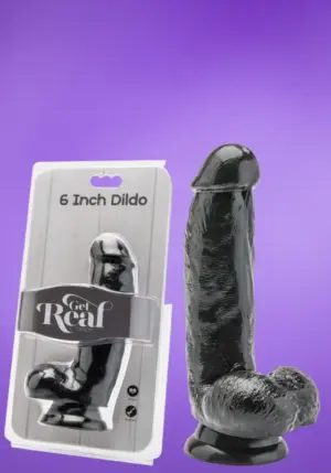 Get Real 6" - Élethű dildó herékkel (fekete) -15cm