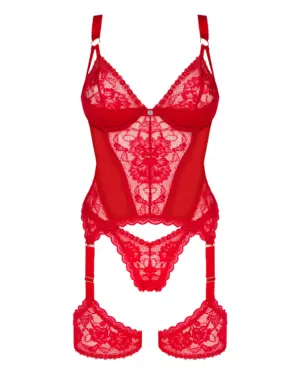 Obsessive Belovya - Csipkés fűző és tanga (piros) - Image 5