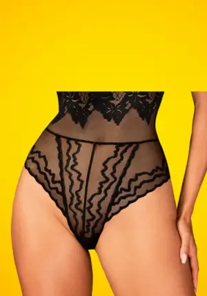 Obsessive Arienna - Magasított fekete csipke bugyi XL/2XL
