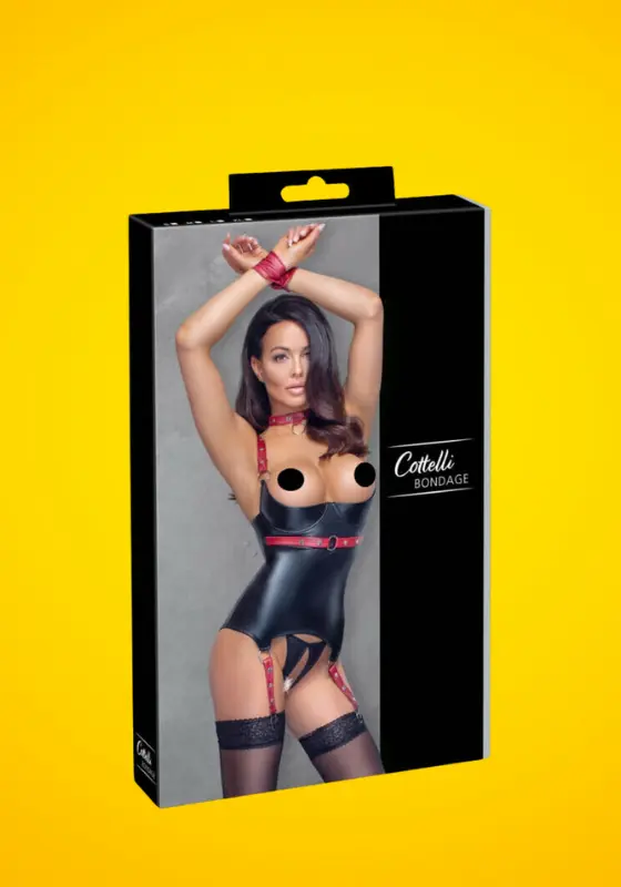 Cottelli Bondage - Fényes, mellemelős felső nyakörvvel (fekete)