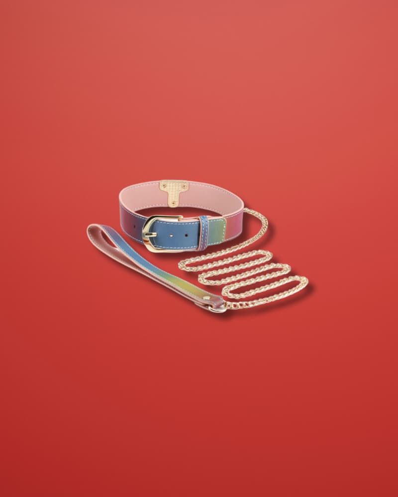 Spectra Bondage - Szivárványos nyakörv pórázzal