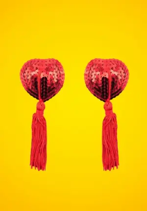 Fetish Addict Heart Sequin - Flitteres lógó mellbimbódísz (piros)