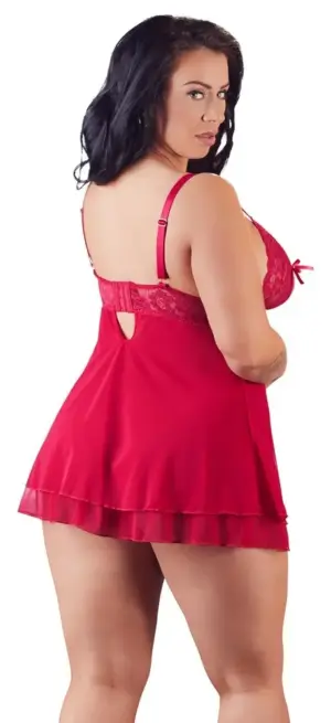 Cottelli Plus Size - Csipkés, lenge babydoll (piros) XL - Image 3
