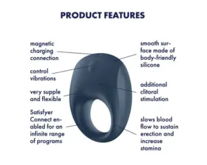 Satisfyer Strong One - Okos, akkus, vibrációs péniszgyűrű (kék) - Image 3