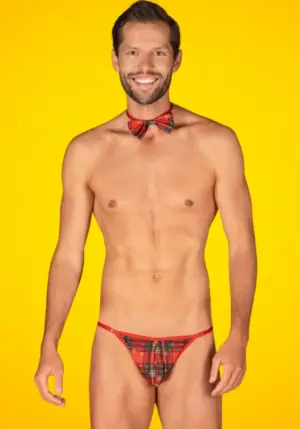 Obsessive Mr. Merrilo - Kockás férfi tanga csokornyakkendővel