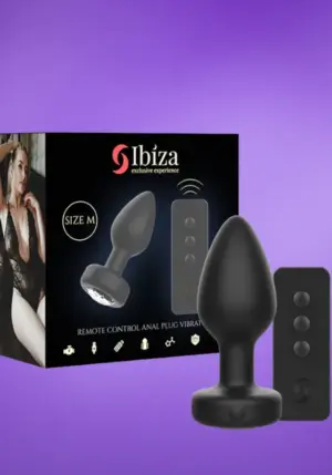 Ibiza - Akkus,távirányítós análdugó kristály kővel (fekete) M