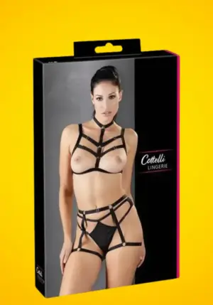 Cottelli - Dísz testhám fehérnemű trió - fekete (S-L)