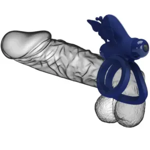 Pretty Love Jamele - Dupla péniszgyűrű pillangós csiklóstimulátorral (kék) - Image 4