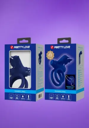 Pretty Love Jamele - Dupla péniszgyűrű pillangós csiklóstimulátorral (kék)