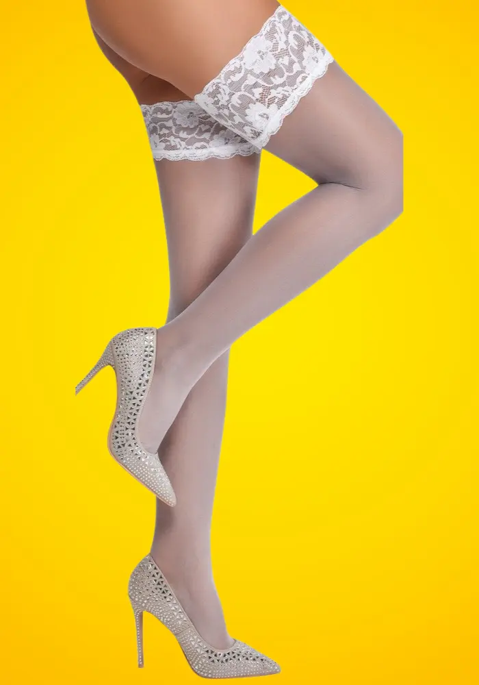 Cottelli - Széles csipkés combfix (fehér)