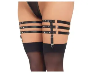 Cottelli - Bőr hatású harisnyakötő combszíj (fekete) - Image 2