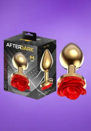 Afterdark - Arany színű análdugó vörös rózsával M