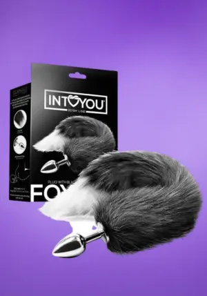 Intoyou - Metál análdugó rókafarokkal (fehér-fekete)