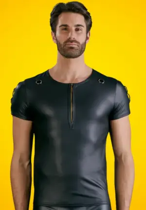 NEK - Matt hatású, rövid ujjú férfi felső (fekete)