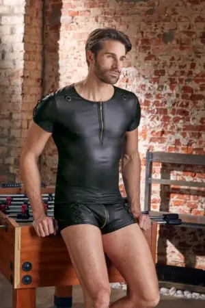 NEK - Matt hatású, rövid ujjú férfi felső (fekete) - Image 3